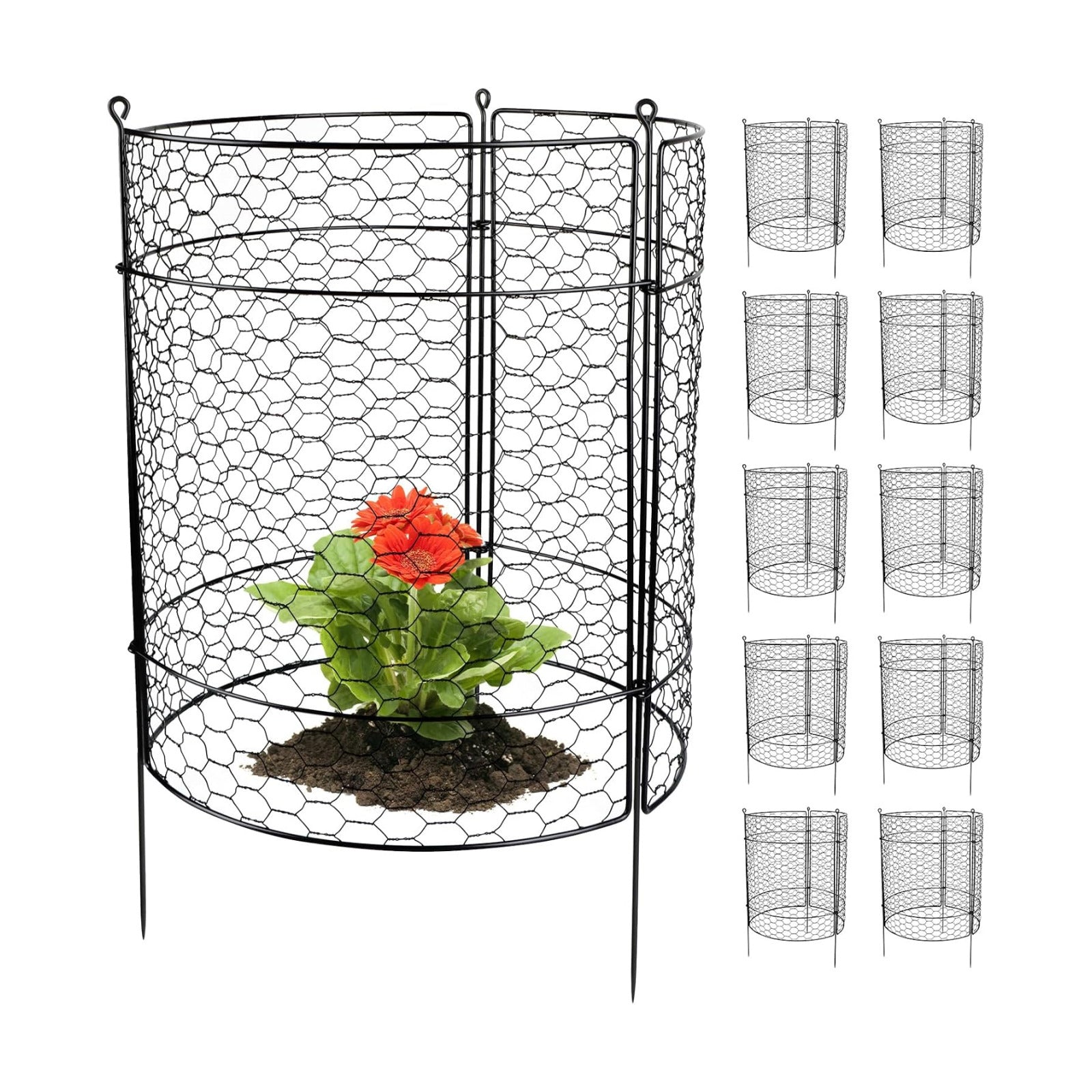 Kalolary 10 Packs Plant Protectors from Animal 20" x 14" Wire Plant Cage | Metal Garden Plant Protection Chicken Wire