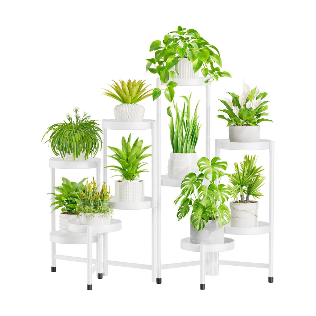 iDavosic.ly Plant Stand Indoor Outdoor, 10 Tier Metal Corner Shelf, White | Tiered Flower Display Holder, Folding Multi