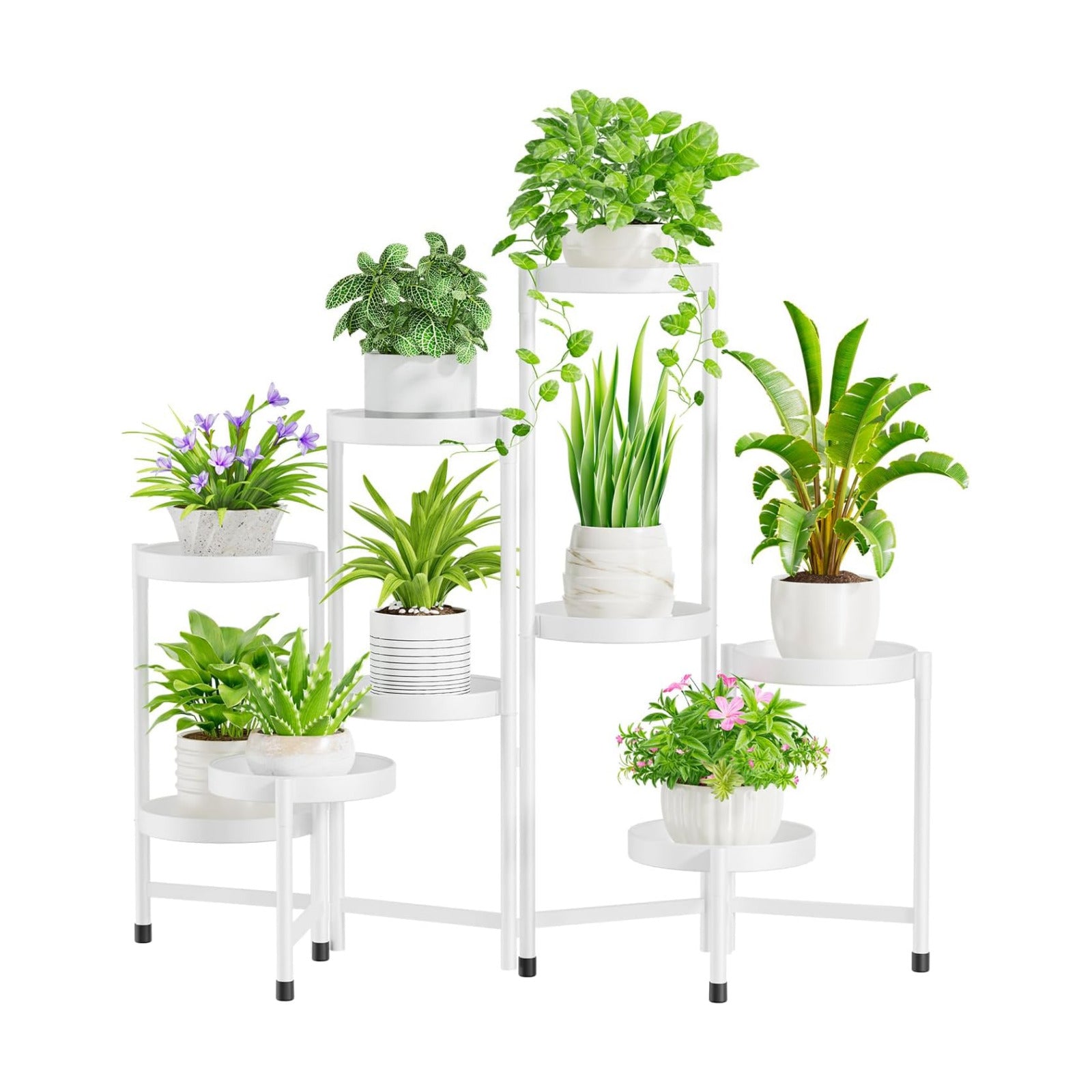iDavosic.ly Plant Stand Indoor Outdoor, 9 Tier Metal Corner Shelf, White | Tiered Flower Display Holder, Folding Multi