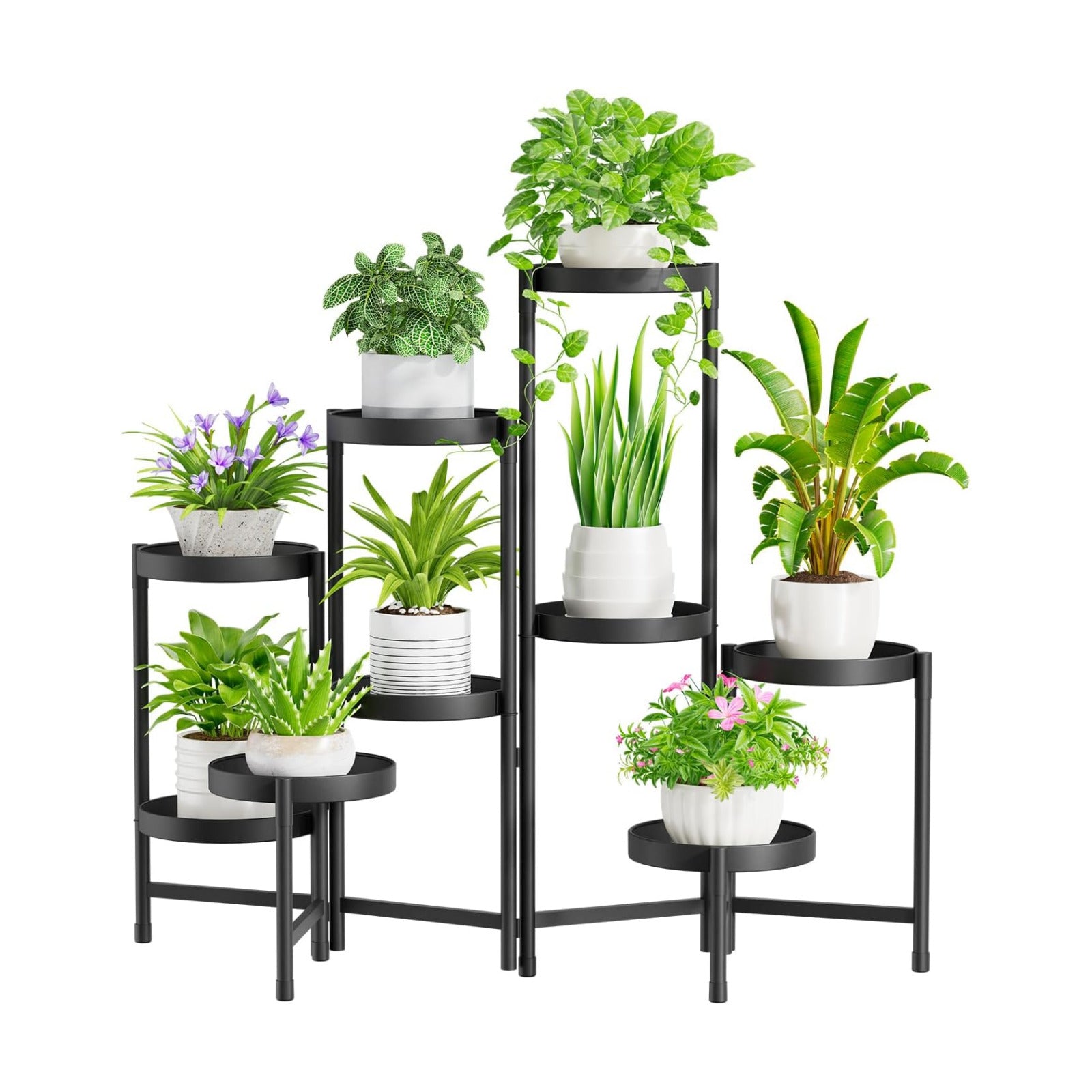 iDavosic.ly Plant Stand Indoor Outdoor, 9 Tier Metal Corner Shelf, Black | Tiered Flower Display Holder, Folding Multi