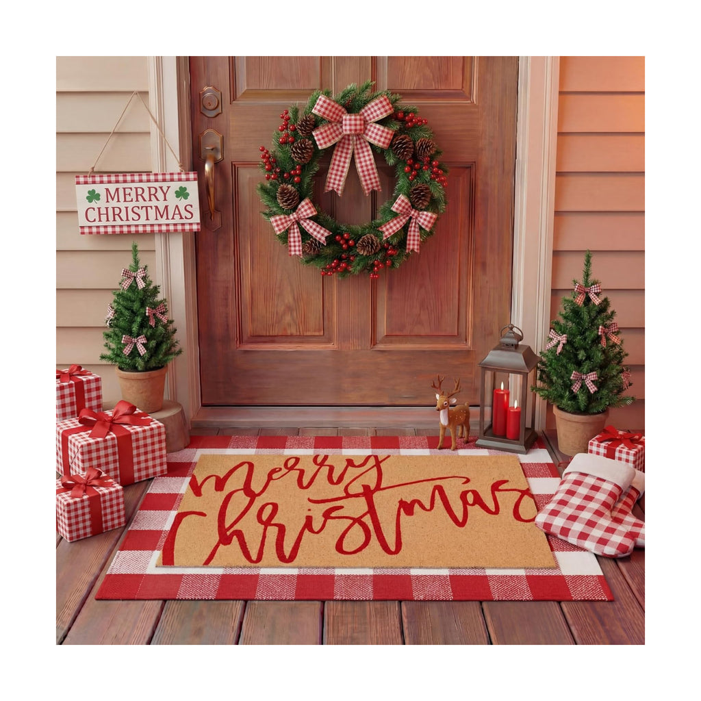 Tinideya 2 Pcs Christmas Layered Doormat Set for Front Porch Decor