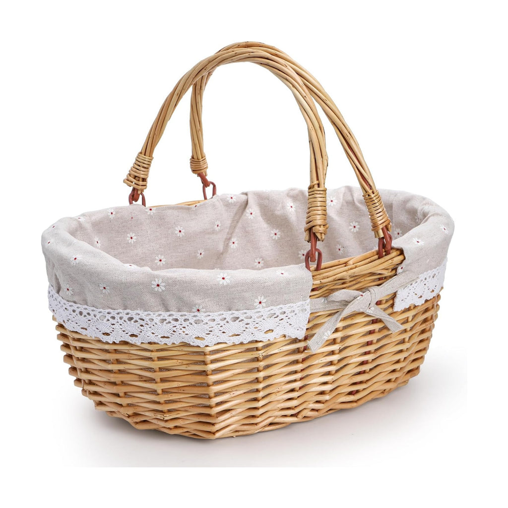 Dicunoy Wicker Picnic Basket with Handle, Large Empty Gift Basket to Fill, Open Top Market Harvest Baskets for Garden