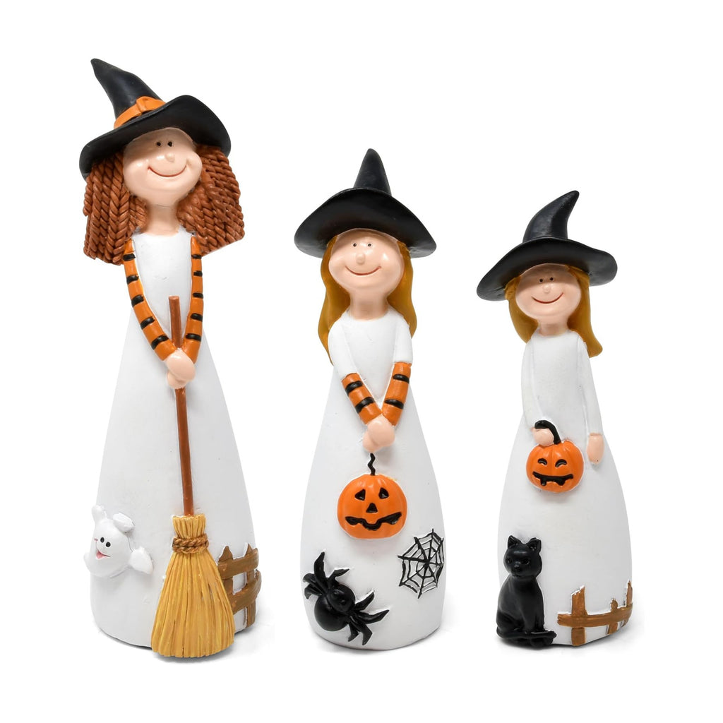 Halloween Witches Figurine Tabletop Decor Set of 3 Resin Shelf Sitter