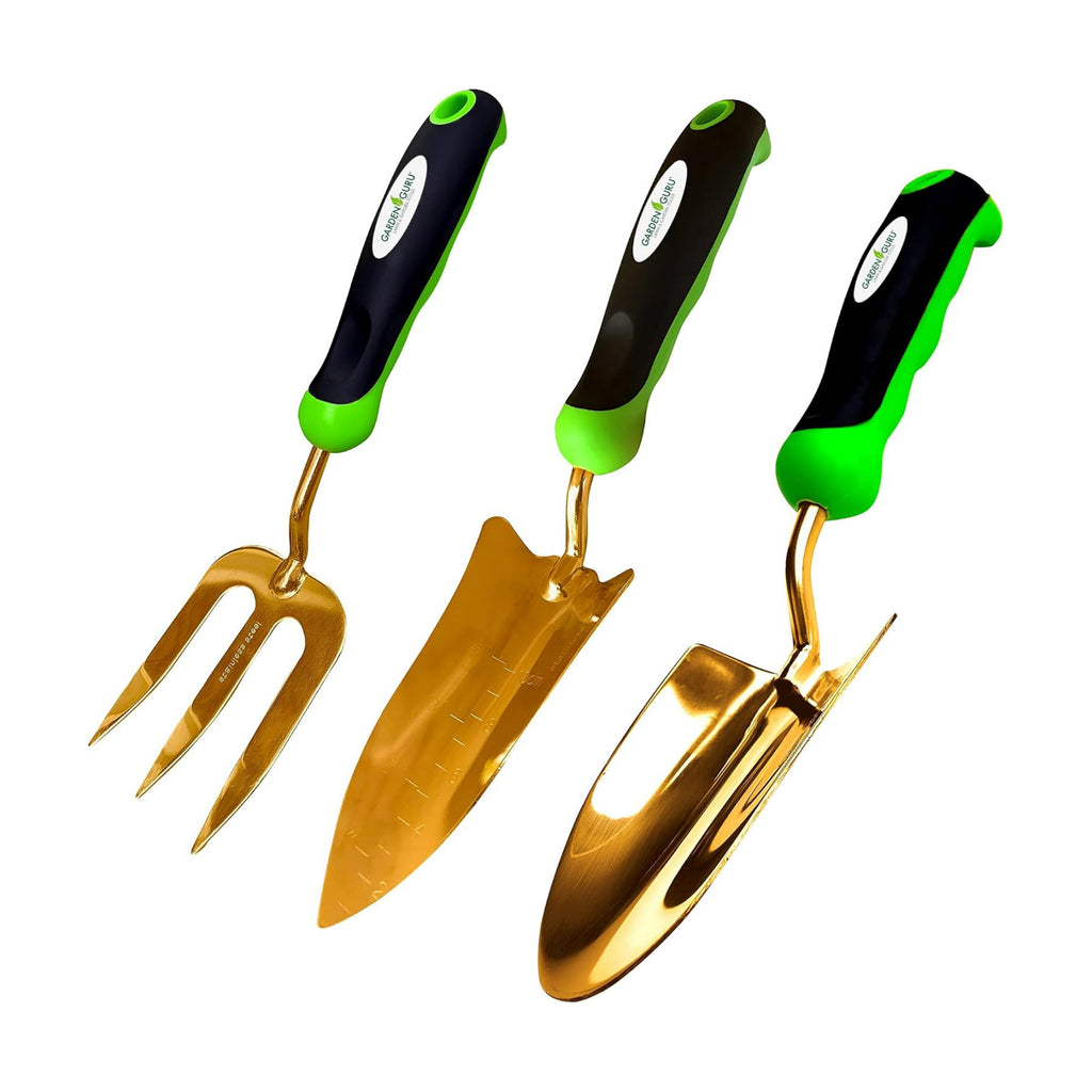 Garden Guru Titanium Garden Tool Set 3pc Hand Trowel Transplanter Cultivator – Heavy Duty - Rust Resistant - Ergonomic