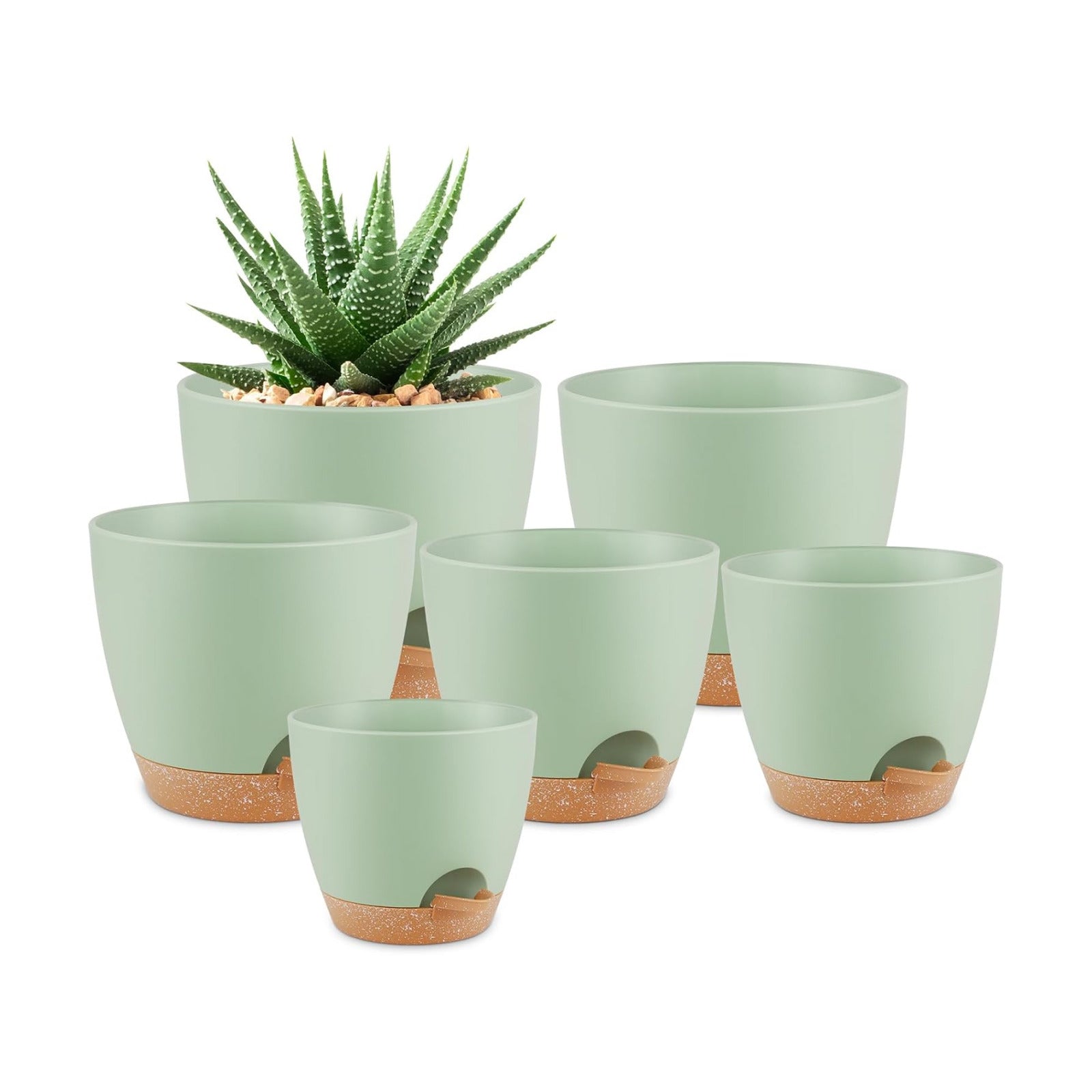QRRICA Plant Pots 8/7/6.5/6/5.5/5 Inch Self Watering Pots, Set of 6 Plastic Planters with Drainage Holes and