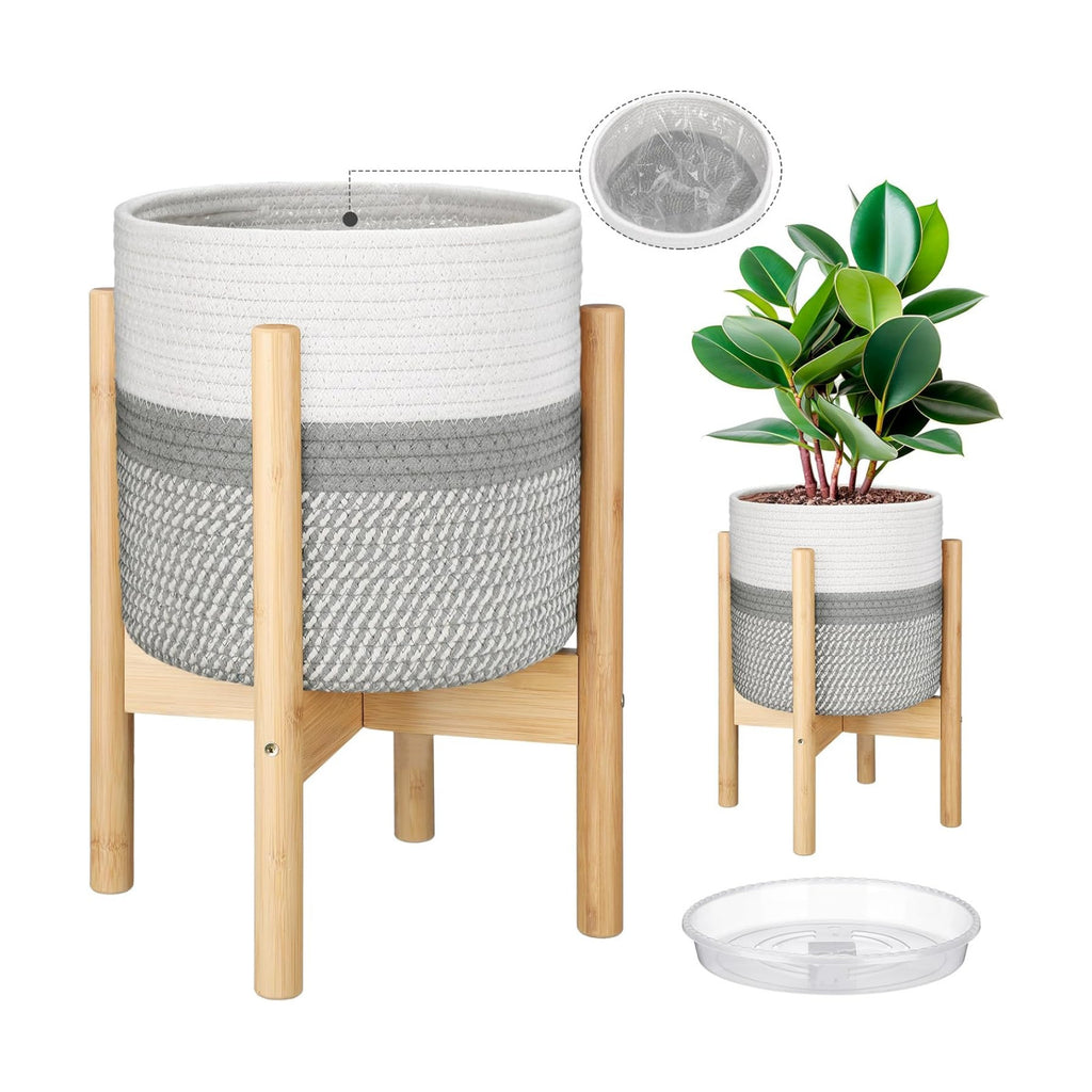 Plant Basket with Stand,10 Inch,White and Gray