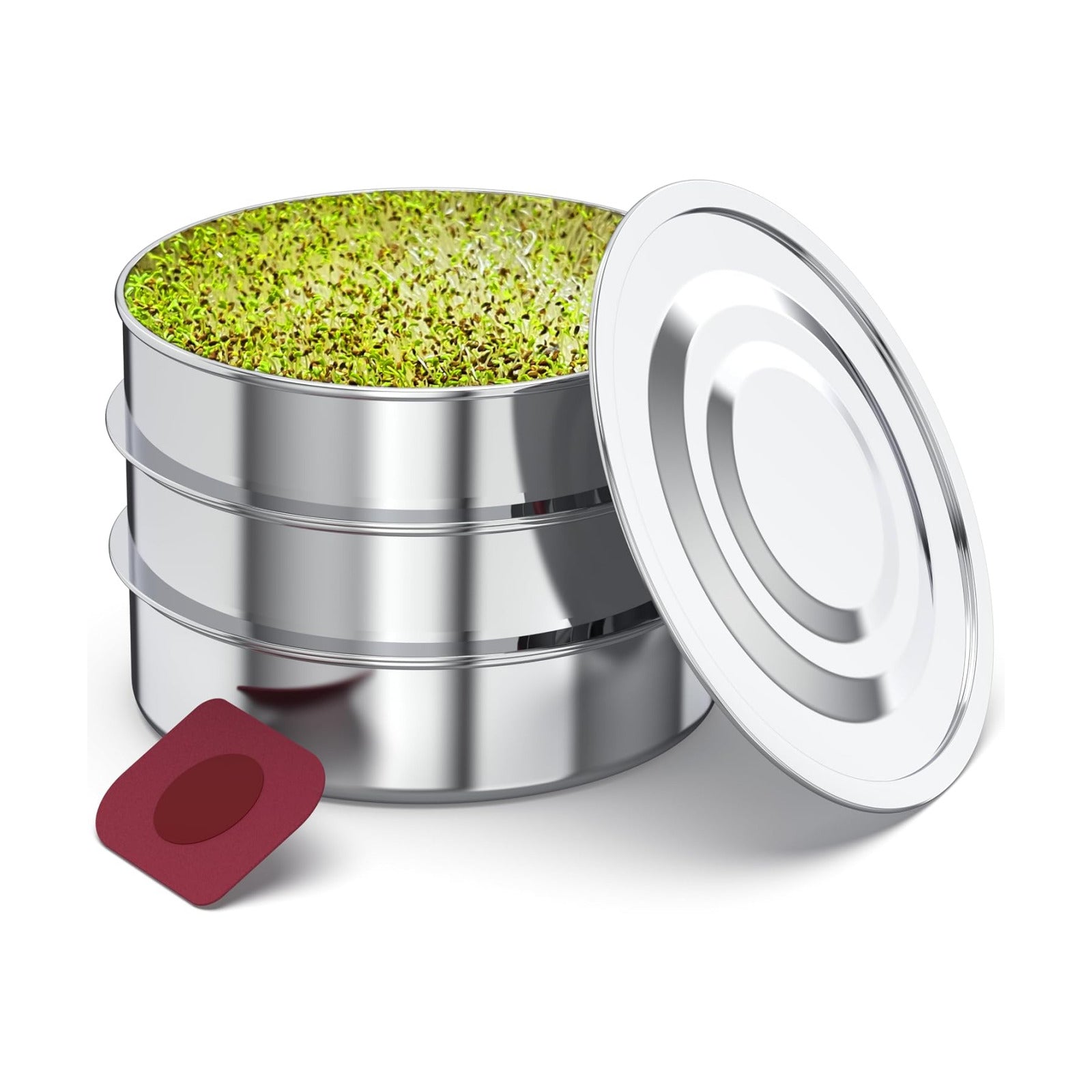 Stainless Steel Sprouting Trays - 3-Tier Seed Sprouter with Lid & Scraper | 3-tier stainless sprouting kit with lid for
