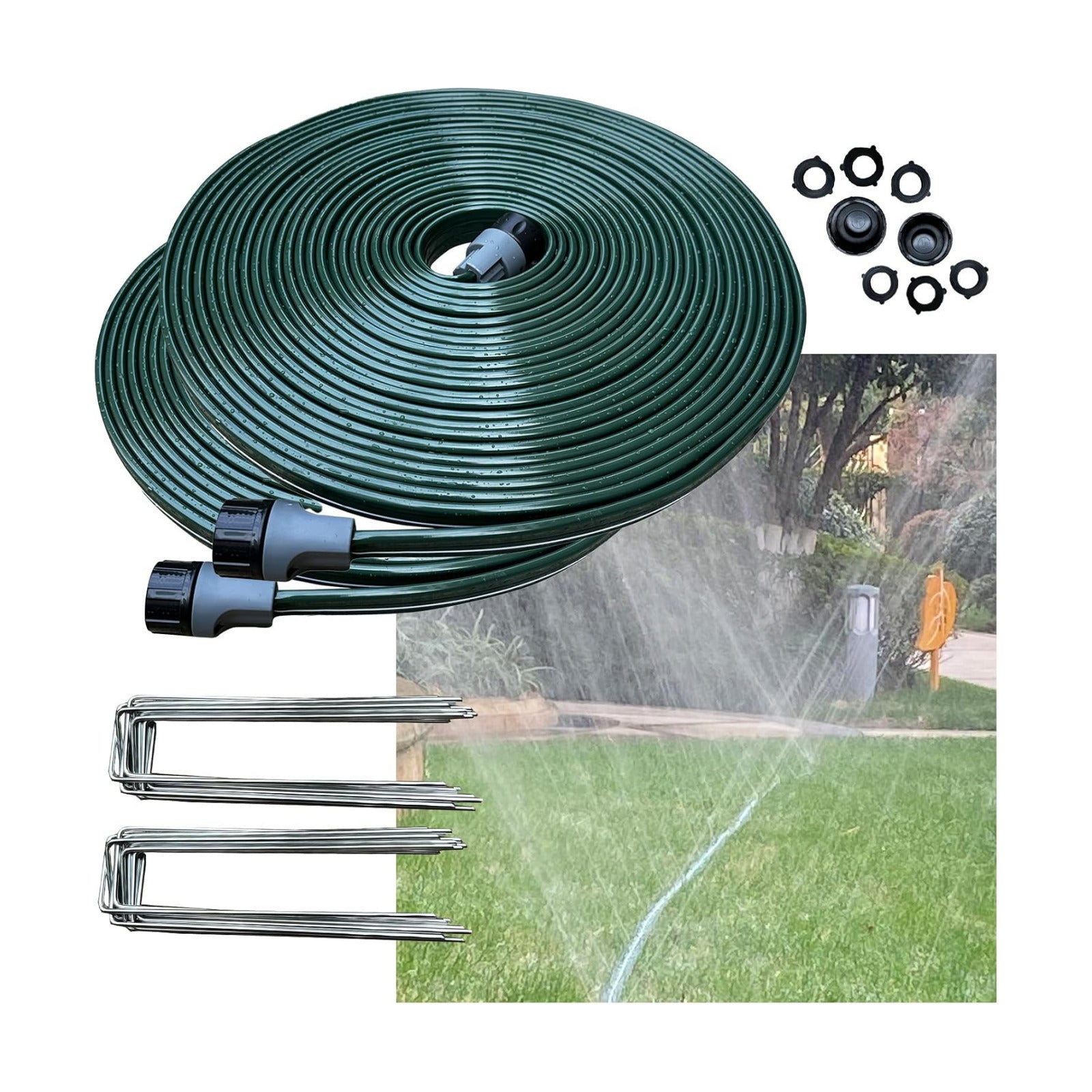 Watoo 2026 Sprinkler Hose & Soaker Hose for Yard - 100 FT Reinforced Flat Garden Hose with Holes, Heavy Duty No-Kink