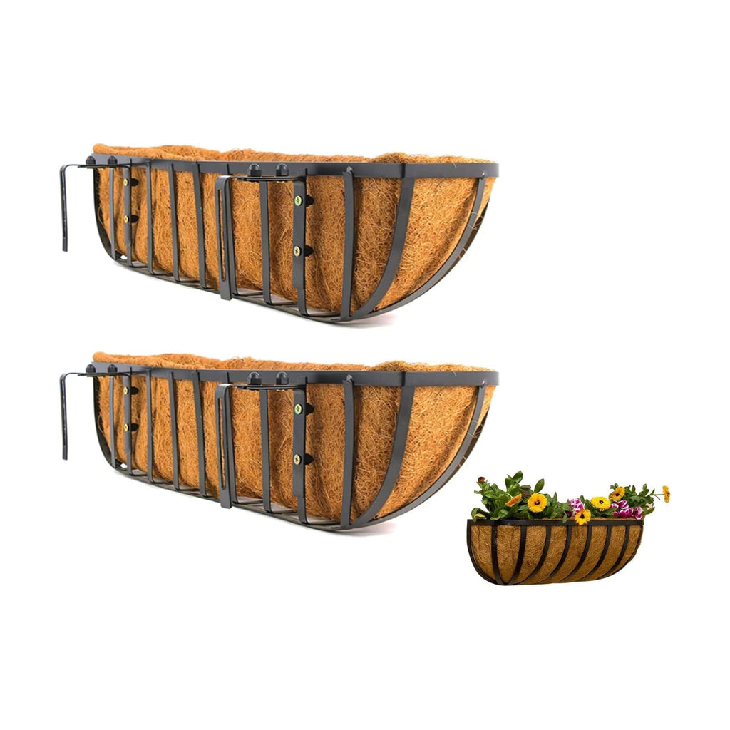 36 Inch Window Box Planters 2 Pack with Coco Liners, Rustproof Metal Hanging Flower Boxes for Outdoor Railing, Fence