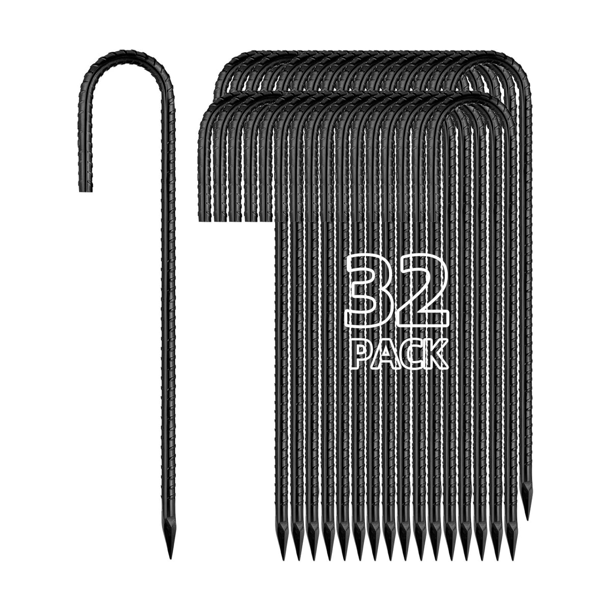 Besitu 12 Inch Rebar Stakes J Hook Ground Stakes 32-Pack Heavy Duty Galvanized Chain Link Fence Stakes Metal Tent Stakes for Outdoor Lawn Decorations Inflatables Canopy Swing Set