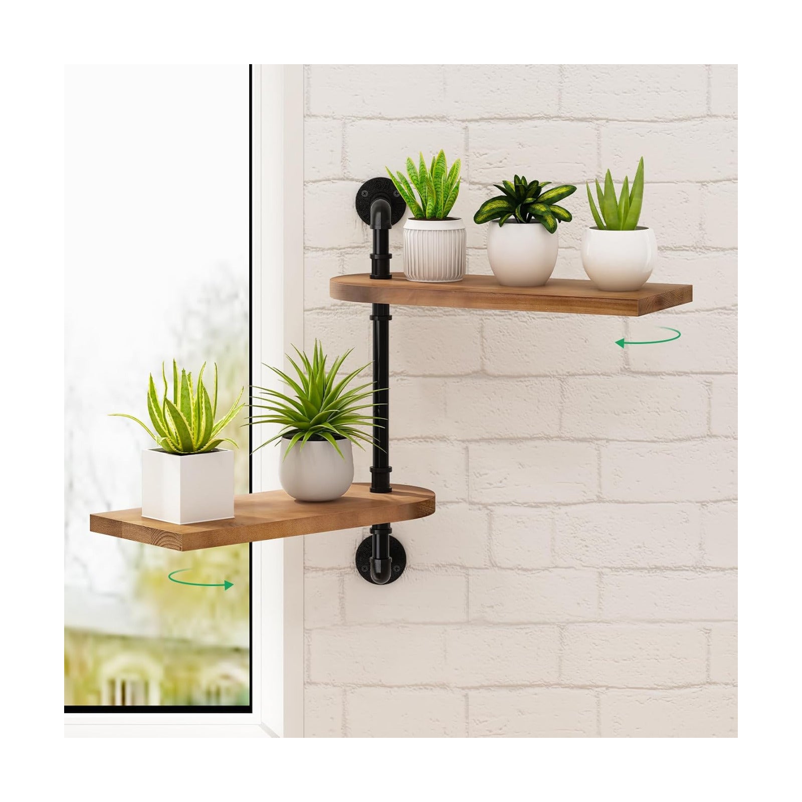 OtGalk 2-Tier Rotating Window Plant Shelf, Wooden Indoor Plant Stand | Rotating design provides optimal light exposure.