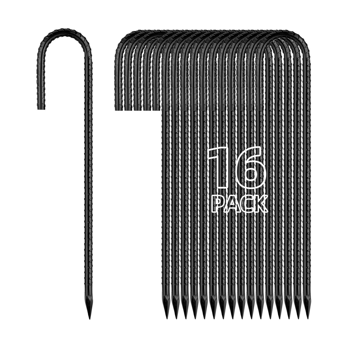 Besitu 12 Inch Rebar Stakes J Hook Ground Stakes 16-Pack Heavy Duty Galvanized Chain Link Fence Stakes Metal Tent Stakes for Outdoor Lawn Decorations Inflatables Canopy Swing Set