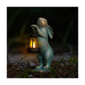 MININOVA Garden Statues Rabbit with Solar Lantern Resin Outdoor Bunny Figurines Decorations for Patio Yard Lawn