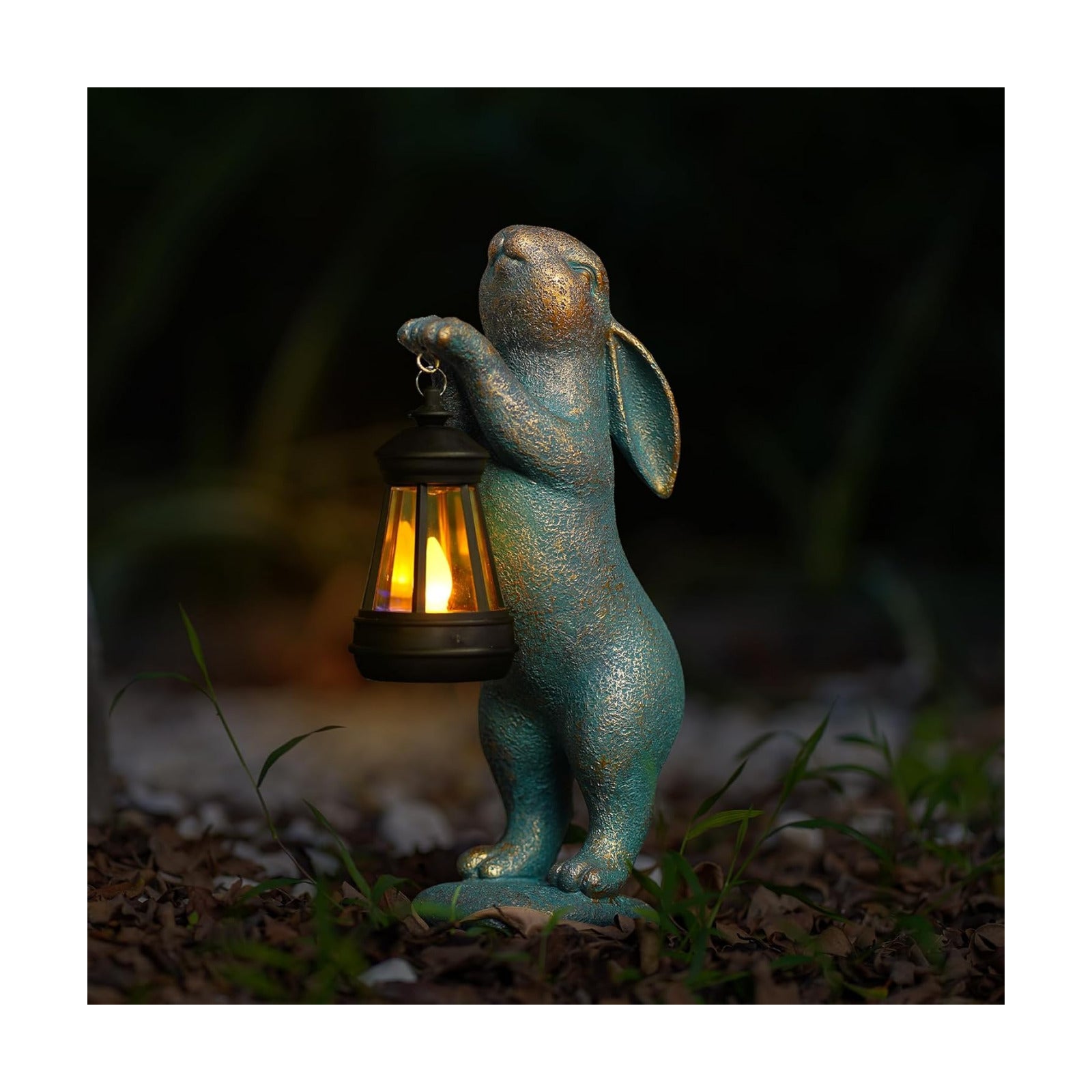 MININOVA Garden Statues Rabbit with Solar Lantern Resin Outdoor Bunny Figurines Decorations for Patio Yard Lawn