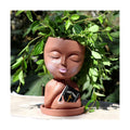 Face Planters Pots Head for Indoor Outdoor Plant Unique Head Planter Holding Book Confessional Girl Face Flower Pot