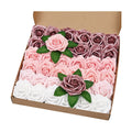 BLEUM CADE 36Pcs Artificial Flowers Fake Foam Roses with Stems for Wedding
