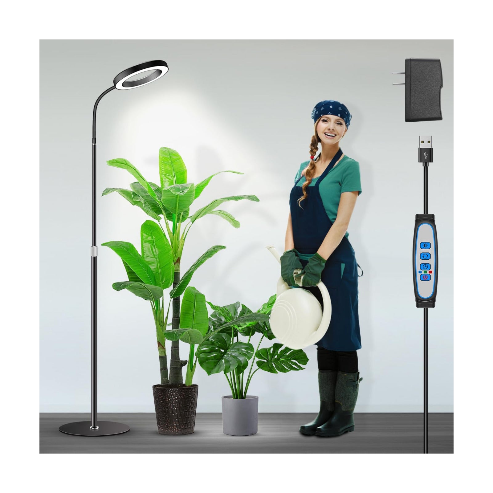 Grow Lights for Indoor Plants, Full Spectrum with Stand, 80 LEDs | 6000K Floor Plant Light, 3 Color Modes, Timer