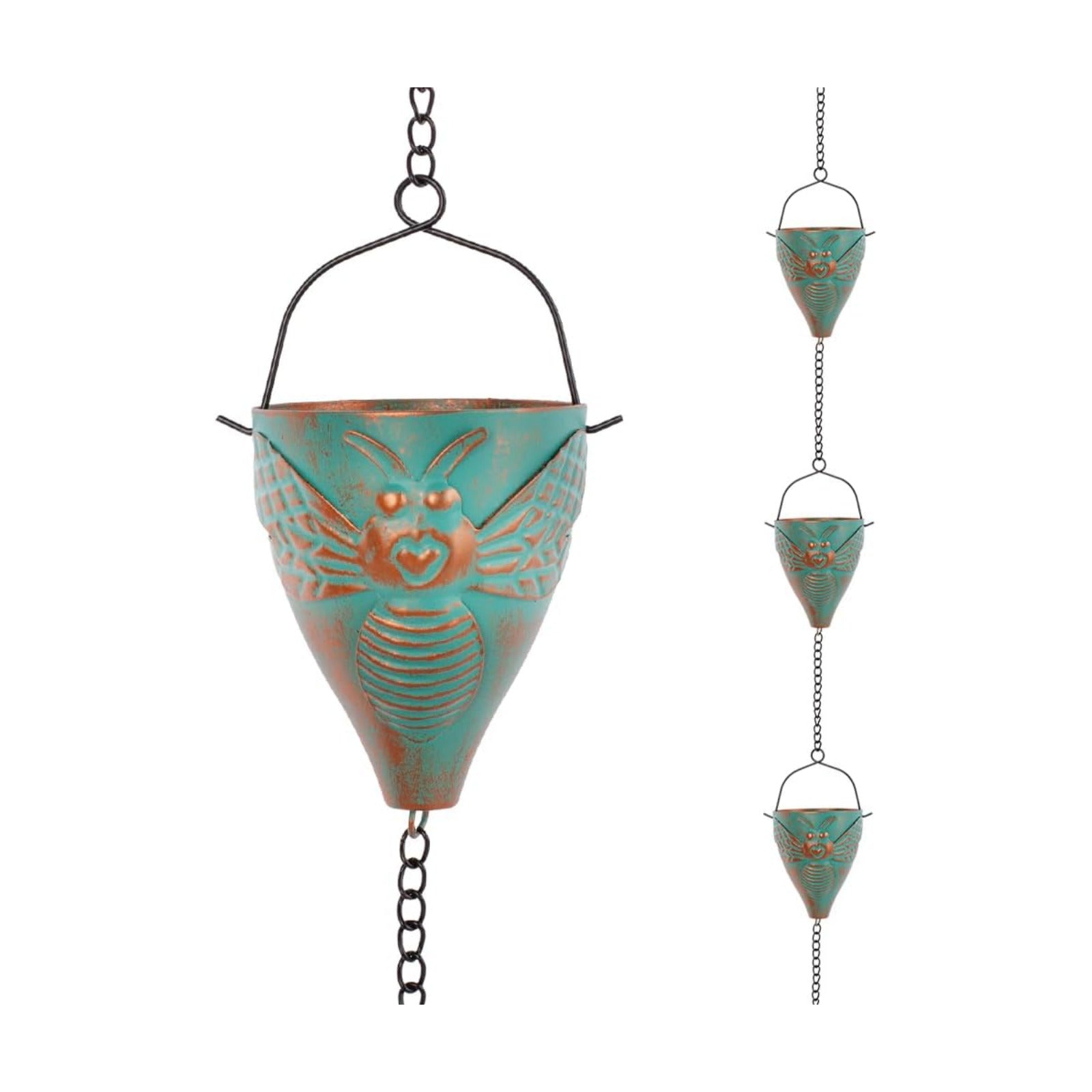 10ft Rain Chains for Outside Gutters, Eaves, Drainage | 10 Bee-Pattern Cups, Metal Rain Chain, Adjustable Length