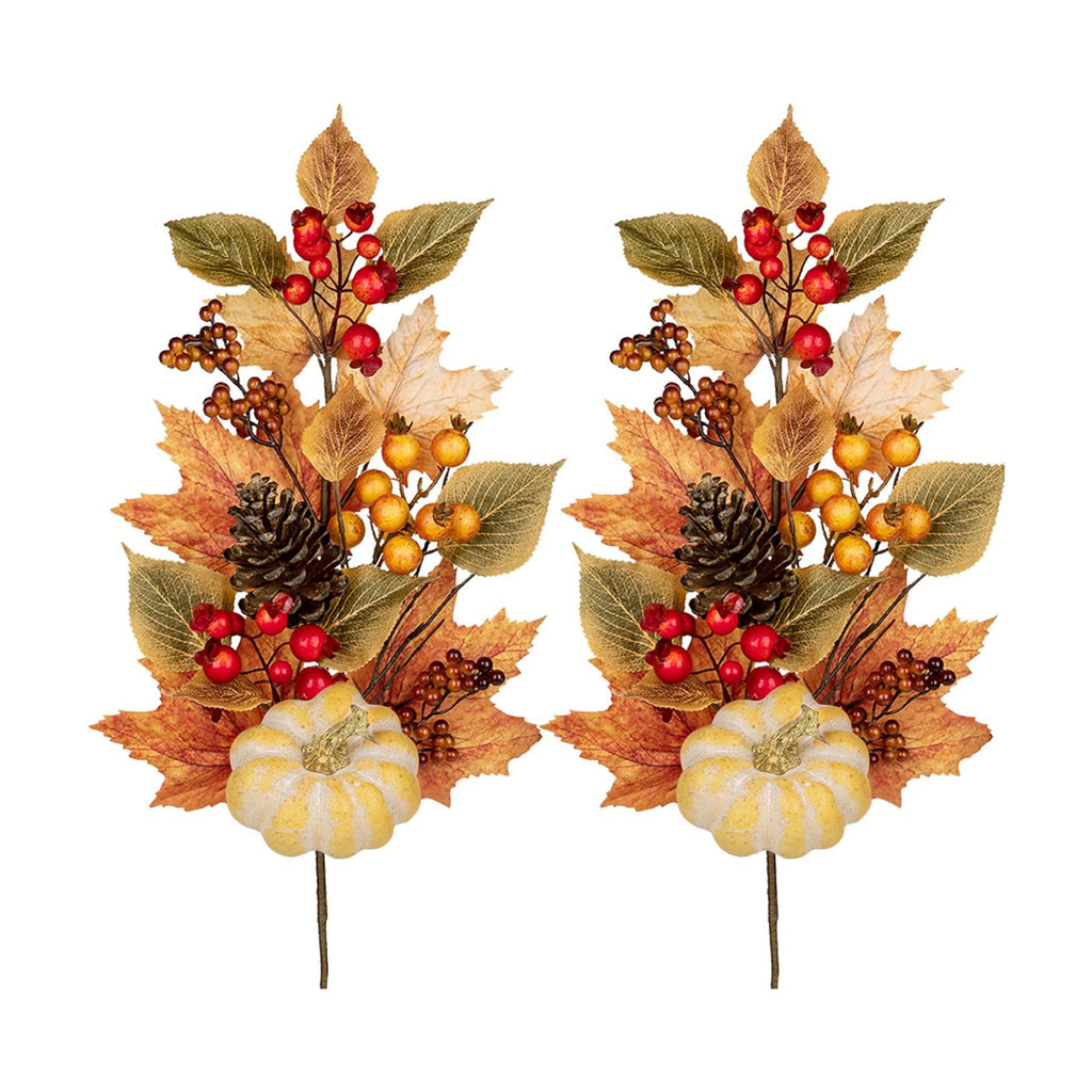 Artificial Fall Branches Fake Pumpkin Maple Beech Leaves Red Berries