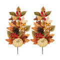 Artificial Fall Branches Fake Pumpkin Maple Beech Leaves Red Berries
