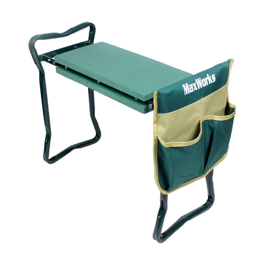MaxWorks 50921 Folding Garden Kneeler Stool with 8 inch Wide Kneeling Pad, with 1 Tools Pouch for Planting and Gardening