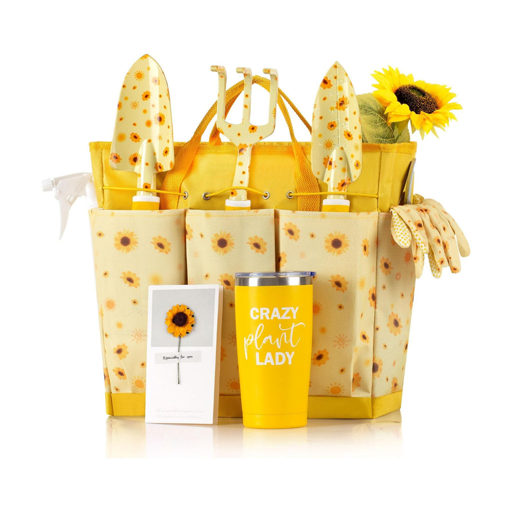Sunflower Gardening Gifts for Women, Garden Tool Set, Heavy Duty Gardening Hand Tools with Garden Tool Bag,Yellow