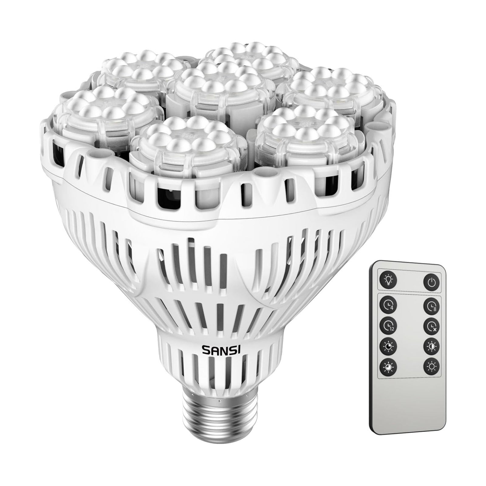 SANSI Dimmable Grow Light Bulb Full Spectrum, 40W Grow Bulb with Remote | (600 Watt Equiv) Auto On Off Timing, Energy