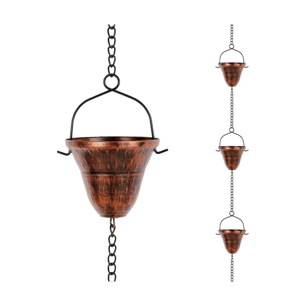 dreamysoul Copper Rain Chains for Outside, 10.43FT with 12 Cups Rain Catcher Chains for Downspout Gutters, Eaves