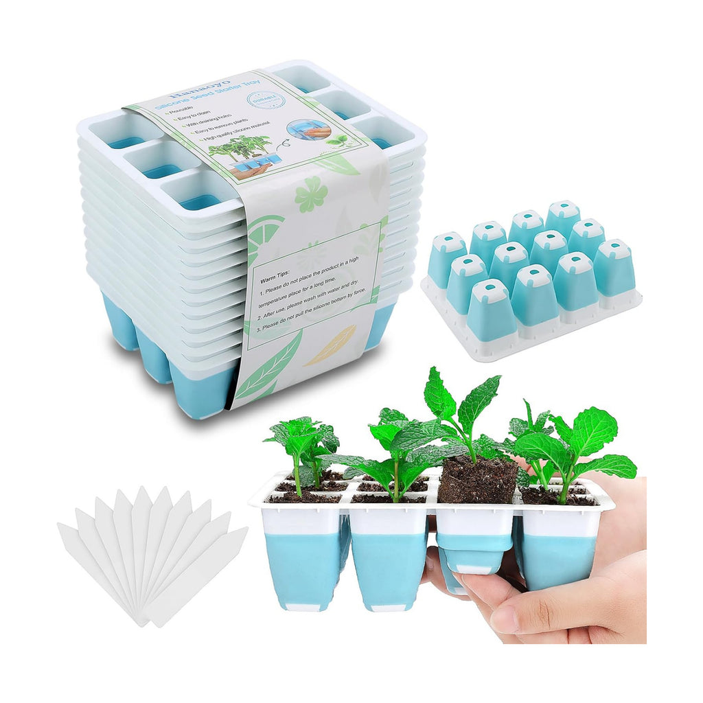 Hanaoyo 12 PCS Reusable Seed Starter Tray, 144 Cells Seed Starter Kit with Flexible Pop-Out Cells, Seedling Starter Trays for Seed Starter, Indoor Greenhouse Seeding Planting Growing