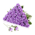36 Pcs Silk Purple Rose Bouquet Bridal Artificial Flowers