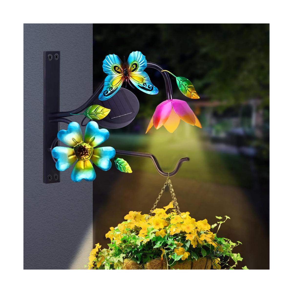 Lewondr 9" Plant Hangers with Solar Light,Metal Hanging Plant Bracket