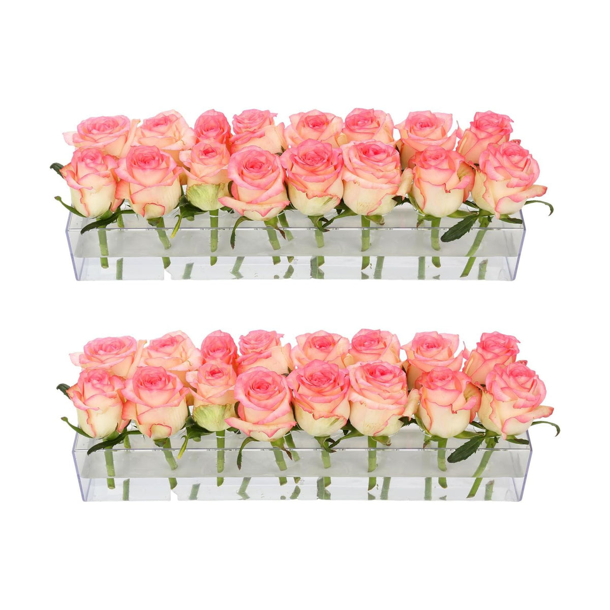 2Pack Clear Acrylic Flower Vase Rectangular, 15.7 Inches 32 Holes