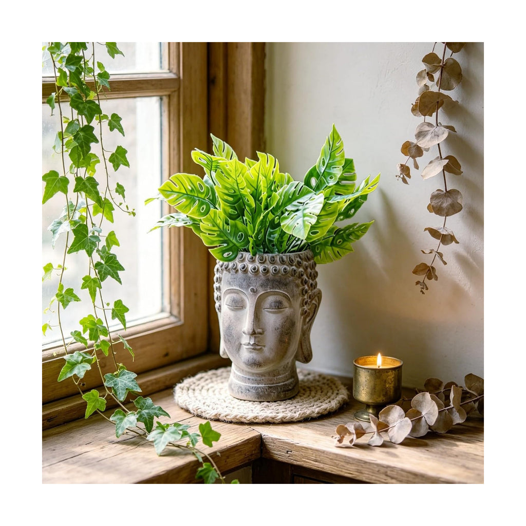 Buddha - Face Flower Pot - Head Planters - Garden Statue - Cactus Succulents Planter Pot Indoor Outdoor Planter with