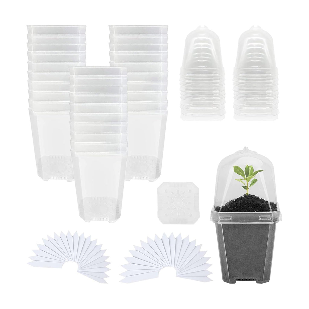 30 Sets Plant Nursery Pots with Humidity Domes, 3" Plastic Gardening Pot