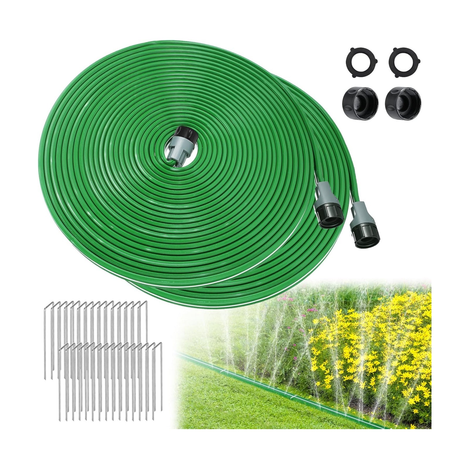 2 Pack 50ft Sprinkler Soaker Hose | Kink-free, Save Water, Flexible, Heavy Duty Three Tube Flat Watering Hose for