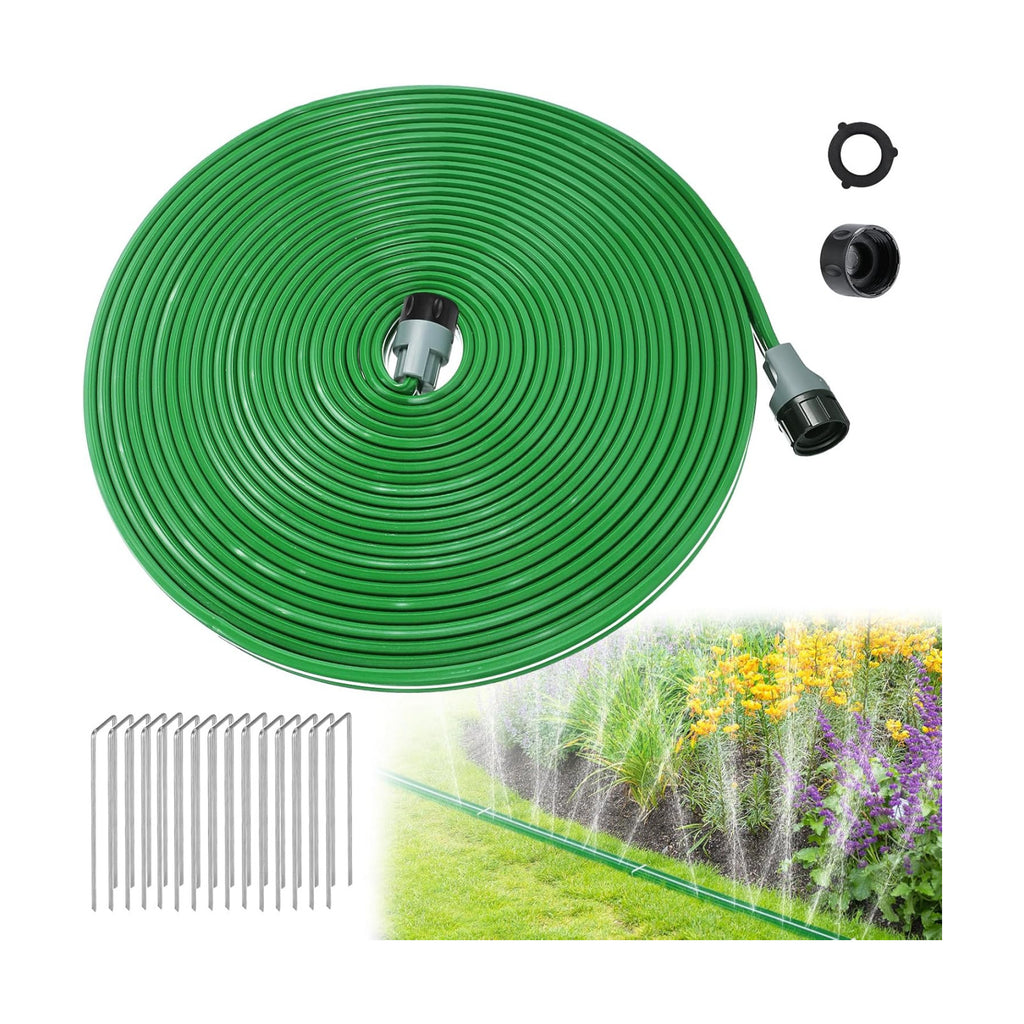 50ft Sprinkler Soaker Hose | Kink-free, Save Water, Flexible, Heavy Duty Three Tube Flat Watering Hose for Garden Yard