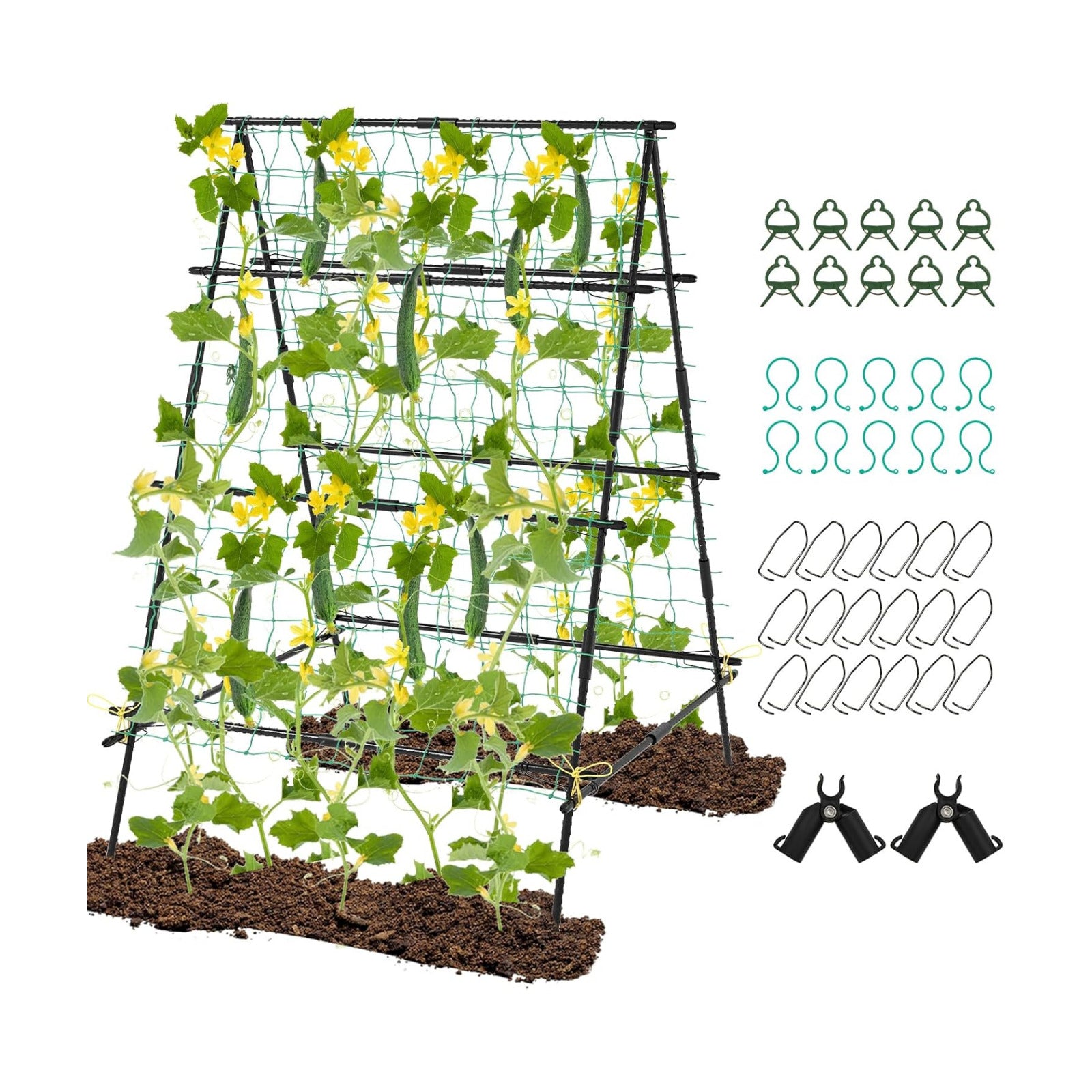 Giantex Cucumber Trellis, Trellis for Climbing Plants Outdoor, Garden Trellis w/Netting, PE-Coated Metal, Clips, Plant