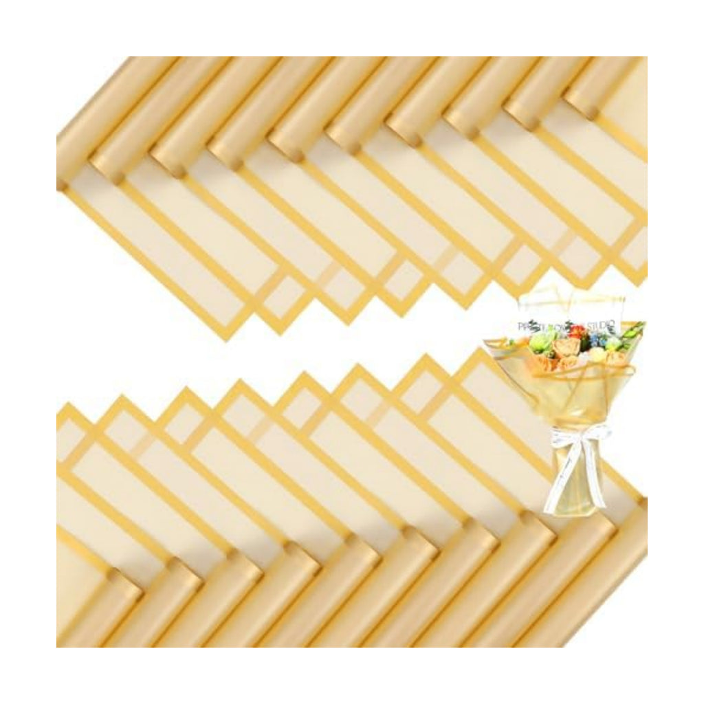 FUHITIM 20 Sheets Flower Wrapping Paper - Waterproof Floral Bouquet Packaging Paper for DIY Crafts，Florist Supplies Packaging Paper for Wedding Birthday Gift (Translucent Gold)