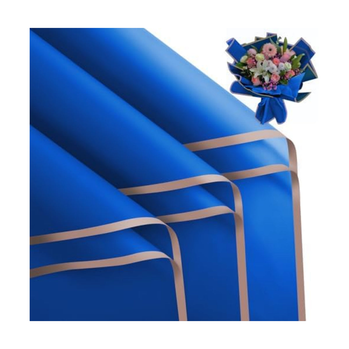 FUHITIM 20 Sheets Flower Waterproof Wrapping Paper (Royal Blue)