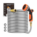 Metal Garden Hose 100 ft, Stainless Steel Water Hose 100ft with 10 Function Nozzle & 3/4 Copper Fitting, Heavy Duty &