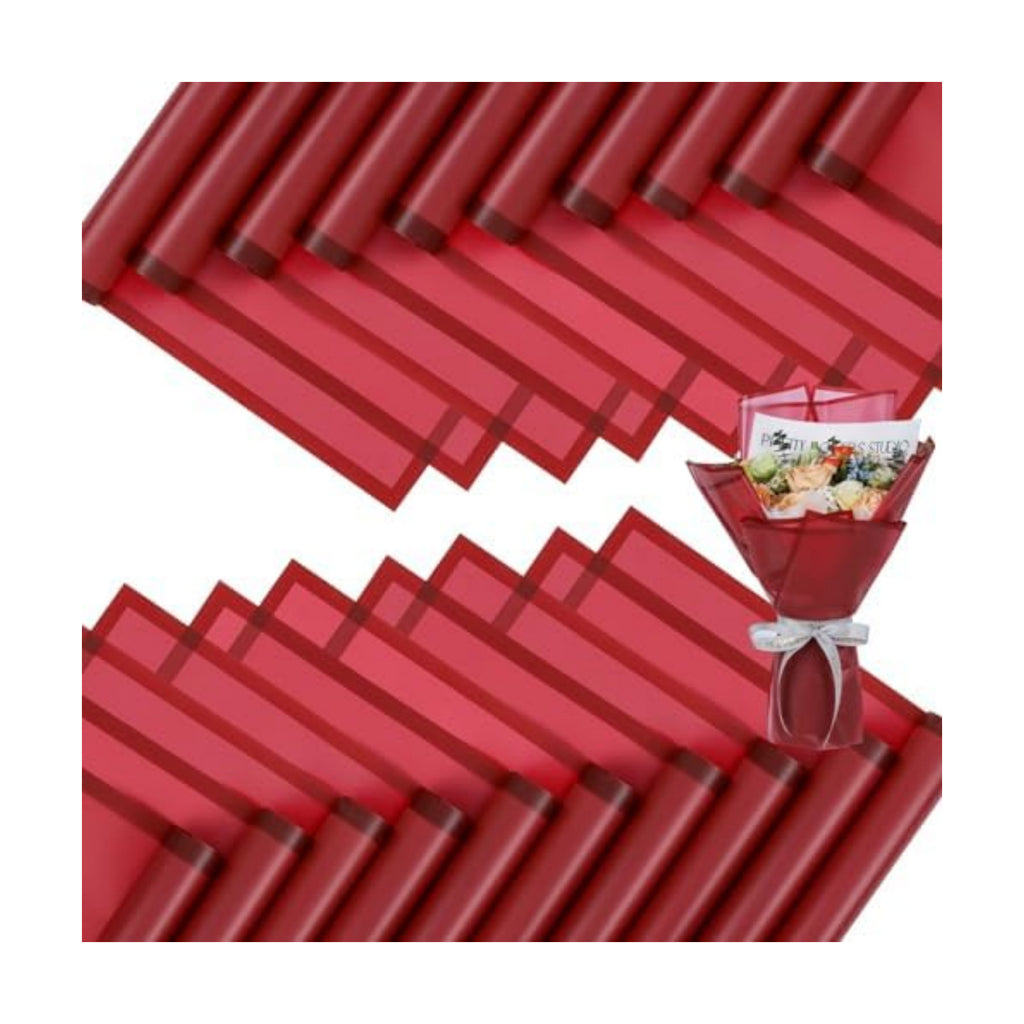 FUHITIM 20 Sheets Flower Wrapping Paper (Translucent Wine Red)