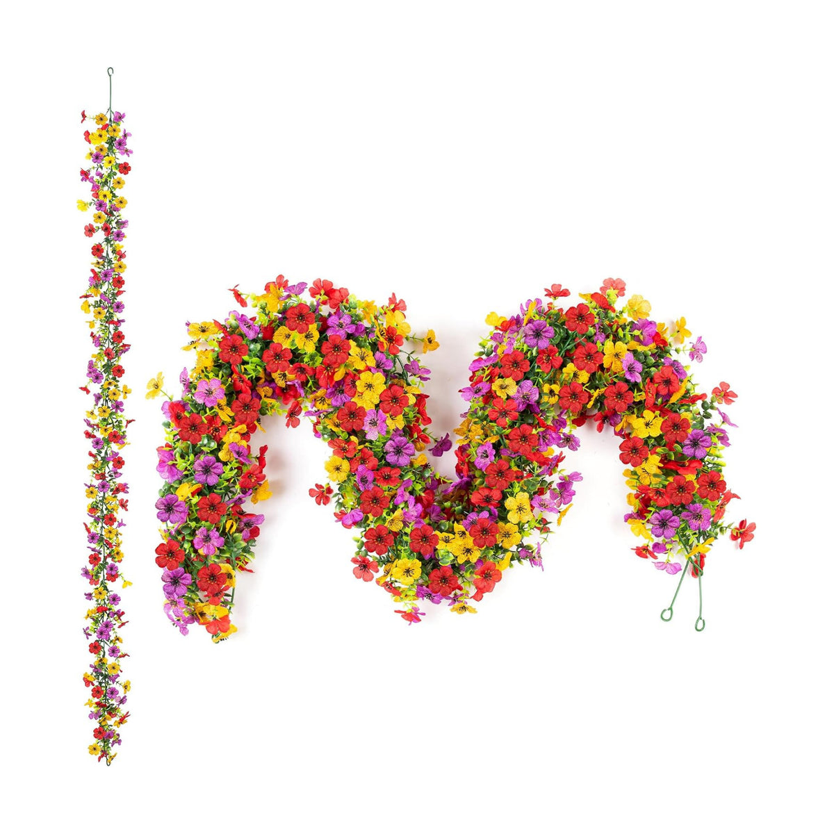 Artificial Flowers Garland Ivy, 4 Pack 5.9 FT Spring Summer Decor UV Resistant Fake Mums Floral Vine Silk Daisy Hanging Flower for Home Garden Wedding Decor Photo Booth Backdrop(Red purple yellow)
