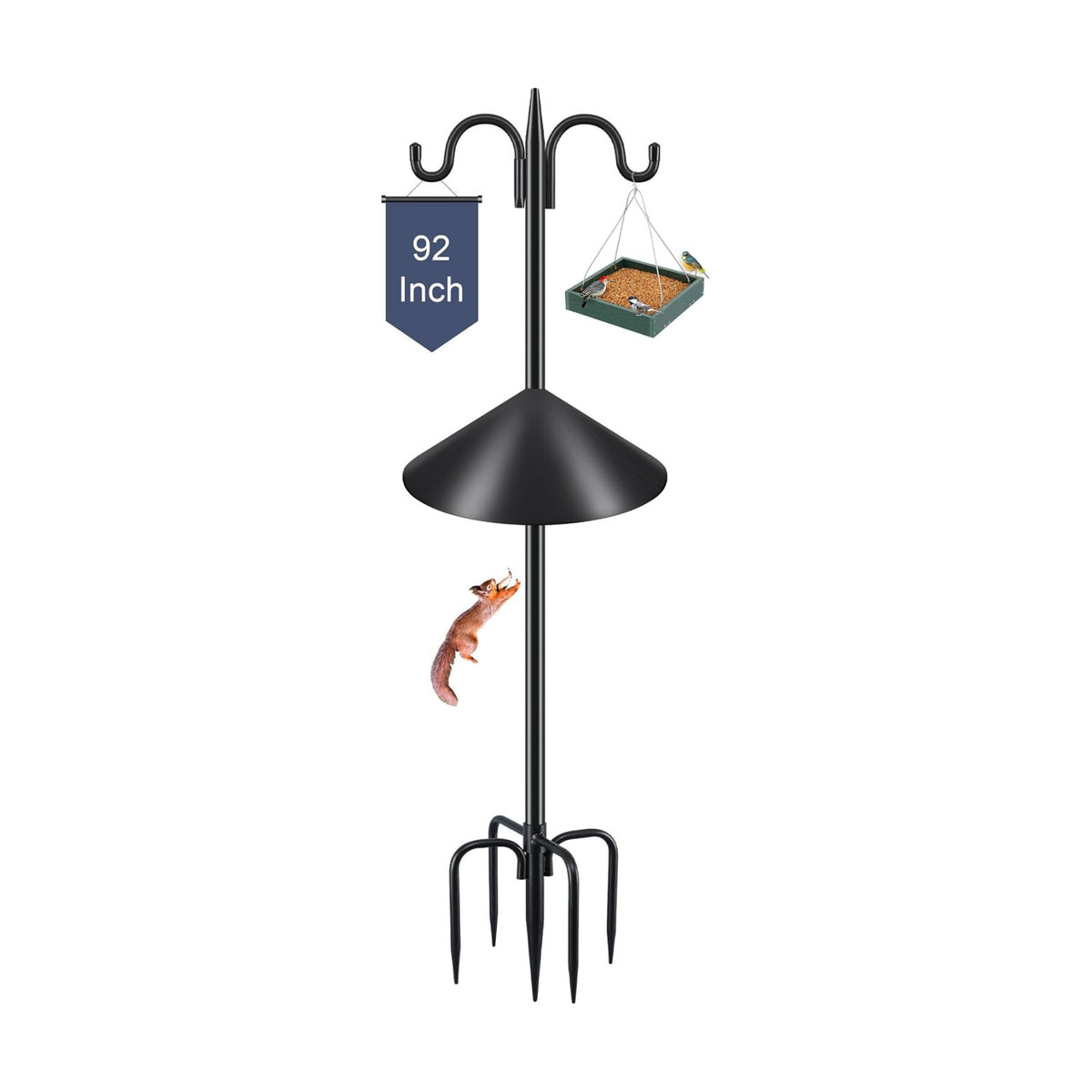 Gtongoko 92 Inch Double Hook Bird Feeder Pole with 19 Inch Squirrel Baffle