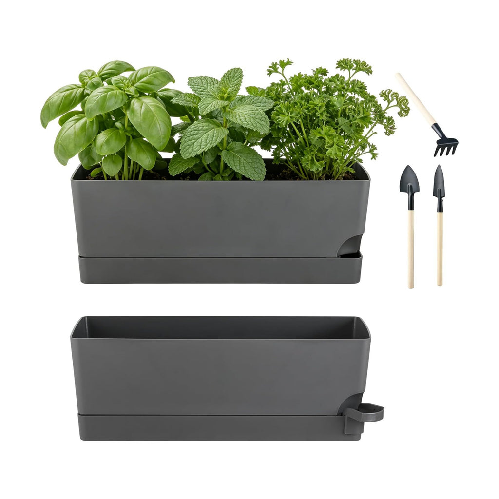 2 Pack Rectangle Self Watering Pots for Indoor Plants 17 Inches Window Boxes Planters Rectangular Flower Pots Herb