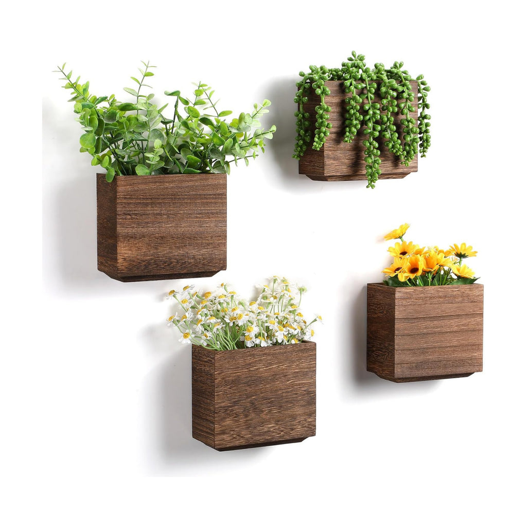 Qinyoung 4 Pack Wood Wall Planters Natural Hanging Plant Pots 5.5 x 5 Inches Natural Farmhouse Wall Hanging Decor Vase