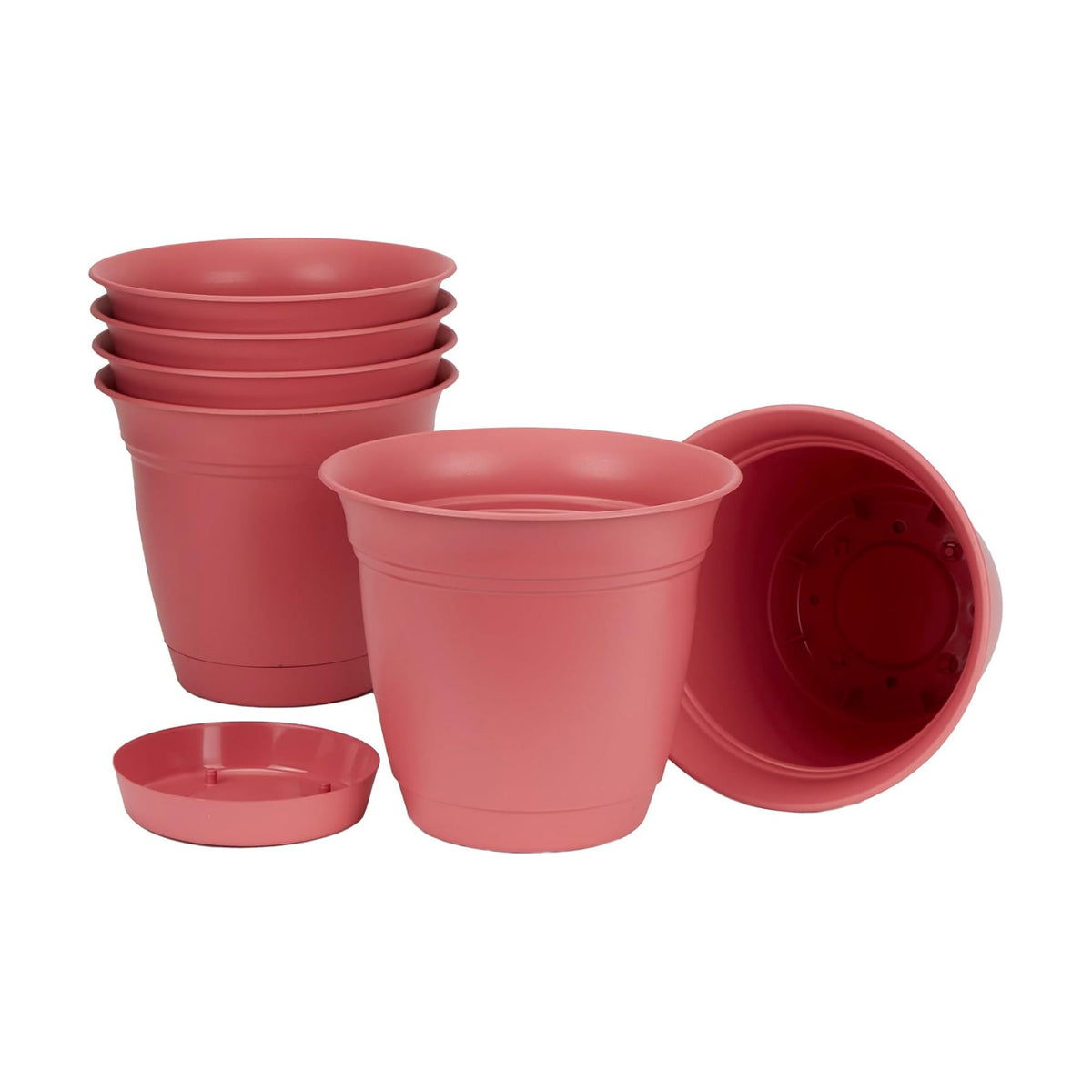 The HC Companies Eclipse Round Planter Pot, 8 Inch, Rose, 6-Pack