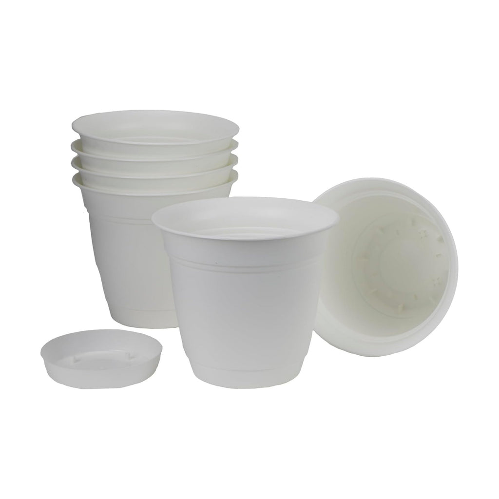 The HC Companies Eclipse Round Planter Pot, 8 Inch, White, 6-Pack