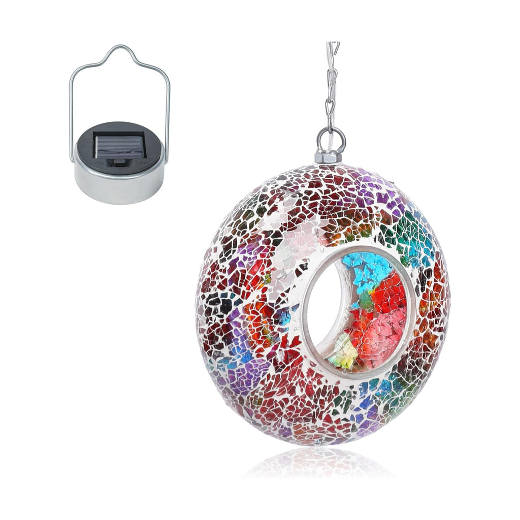 VCUTEKA Bird Feeder, Fly Through Mosaic Solar Birdfeeder for Garden Decor