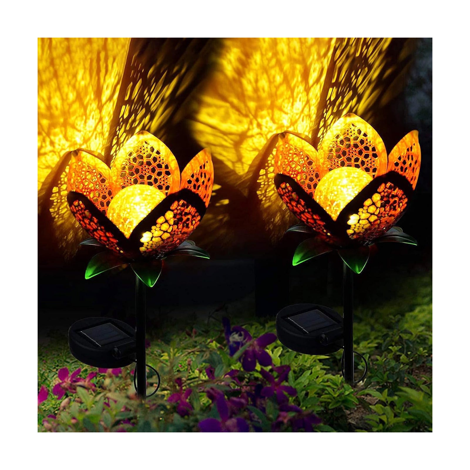 Outdoor Solar Tulip Light, Crackle Globe Glass Metal Flower Decorations Lights for Lawn Ornaments, LED Lotus Hollow