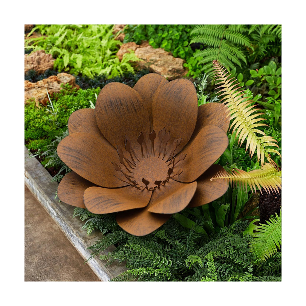 Metal Flower Garden Art, Outdoor Garden Decoration for Yard Lawn Patio, Bronze